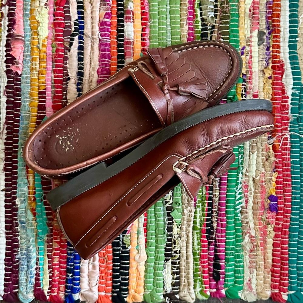 Classic Brown Leather Loafers Boat Shoes - Picture 3 of 6